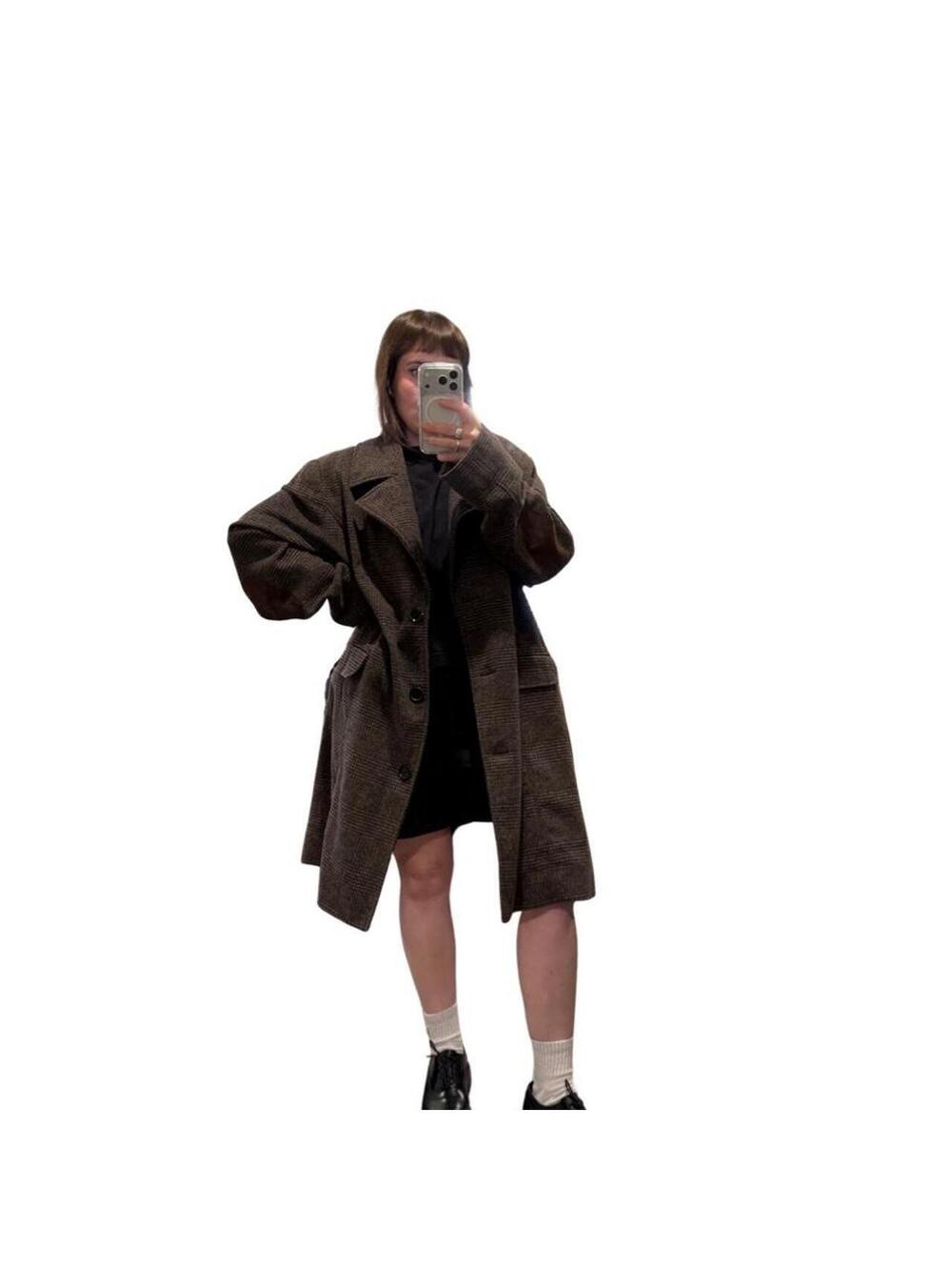 Vintage Y2K Brown Plaid Wool Grandpa Coat